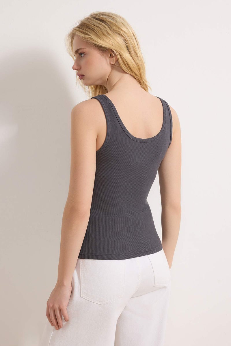 trendyol Anthracite Fitted/Fitted Pool Collar Corded Fabric Stretchy Knitted Undershirt Twoss22Al0042 - Image 4
