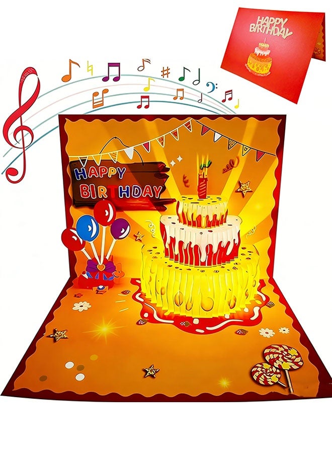 Happy D 3D Birthday Cards, Play Music Warm LED Light Birthday Cake Card, Music Greeting Cards Gift for Women Mom Wife Sister Girl - Image 1