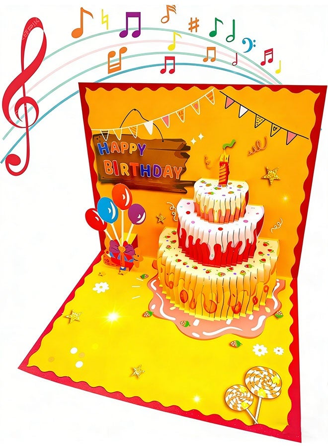 Happy D 3D Birthday Cards, Play Music Warm LED Light Birthday Cake Card, Music Greeting Cards Gift for Women Mom Wife Sister Girl - Image 2