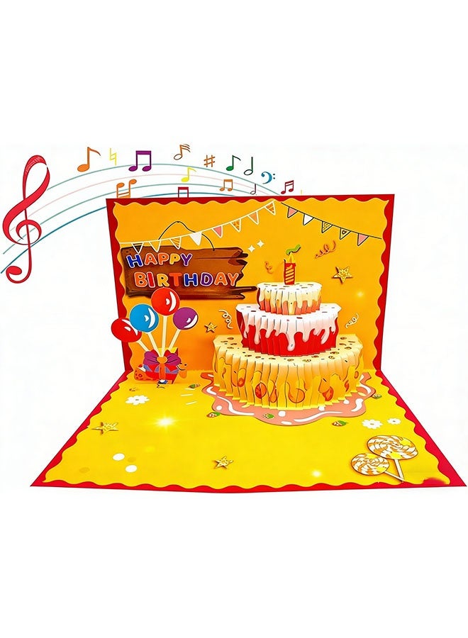 Happy D 3D Birthday Cards, Play Music Warm LED Light Birthday Cake Card, Music Greeting Cards Gift for Women Mom Wife Sister Girl - Image 3