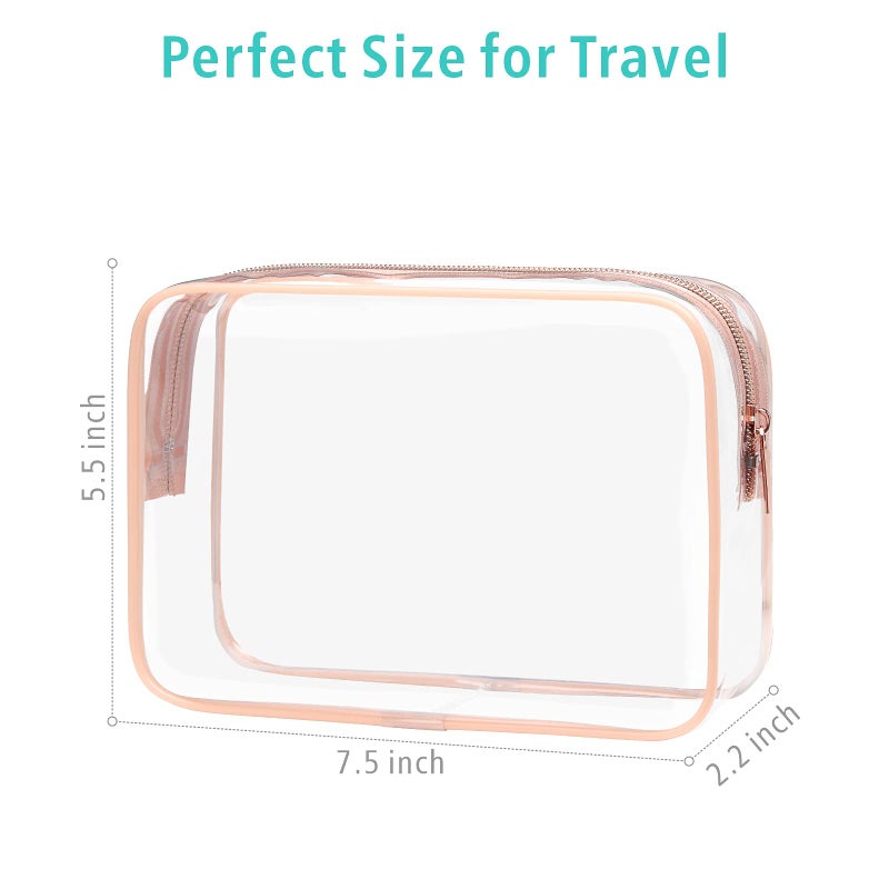 F-color TSA Approved Toiletry Bag - 3 Pack Clear Toiletry Bags Clear Makeup Cosmetic Bags for Women Men, Quart Size Travel Bag, Carry on Airport Airline Compliant Bag, Rose Gold(for age 12 or above) - Image 4