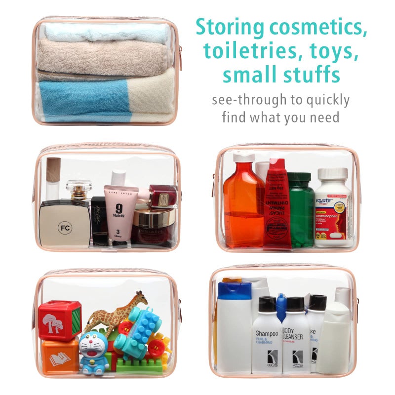F-color TSA Approved Toiletry Bag - 3 Pack Clear Toiletry Bags Clear Makeup Cosmetic Bags for Women Men, Quart Size Travel Bag, Carry on Airport Airline Compliant Bag, Rose Gold(for age 12 or above) - Image 5