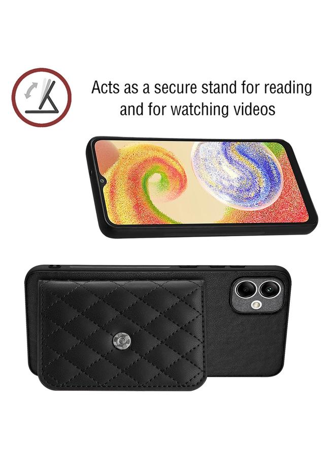S-TOP Case For Samsung Galaxy A04e 4G / M04 4G Rhombic Texture Card Bag RFID Phone Case with Long Lanyard - Image 4