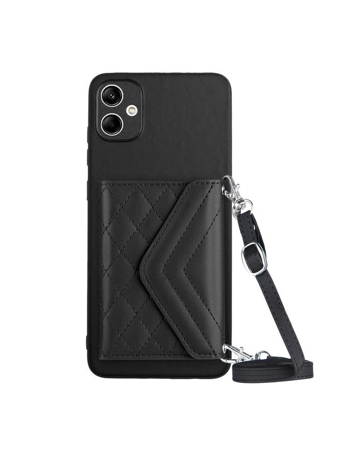 S-TOP Case For Samsung Galaxy A04e 4G / M04 4G Rhombic Texture Card Bag RFID Phone Case with Long Lanyard - Image 1