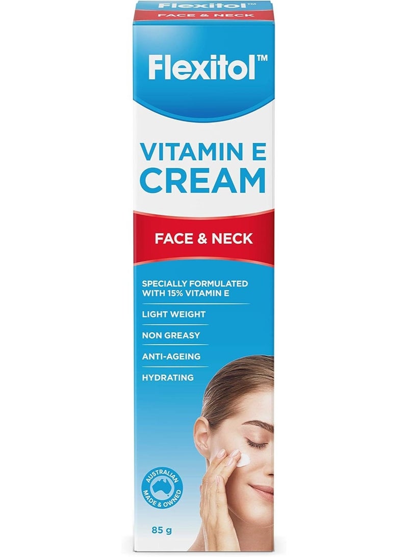 Flexitol Face and Neck Vitamin E Cream Light Weight Non Greasy Anti Aging Hydrating Moisturizing Cream 85g - Image 1