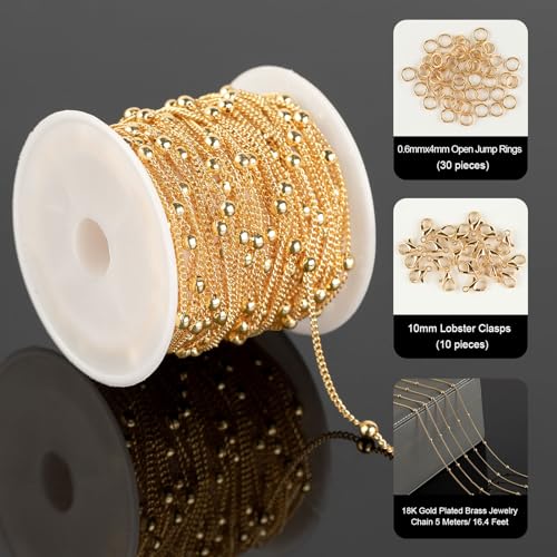 YOUBEIYEE 16.4 Feet/5 Meters 18K Gold Plated Brass Chain for Jewelry Making, Light Gold Beaded Necklace Chain for Women Twisted Curb Link Chain Jewelry Supplies - Image 2