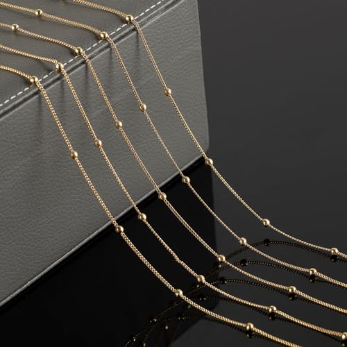 YOUBEIYEE 16.4 Feet/5 Meters 18K Gold Plated Brass Chain for Jewelry Making, Light Gold Beaded Necklace Chain for Women Twisted Curb Link Chain Jewelry Supplies - Image 4