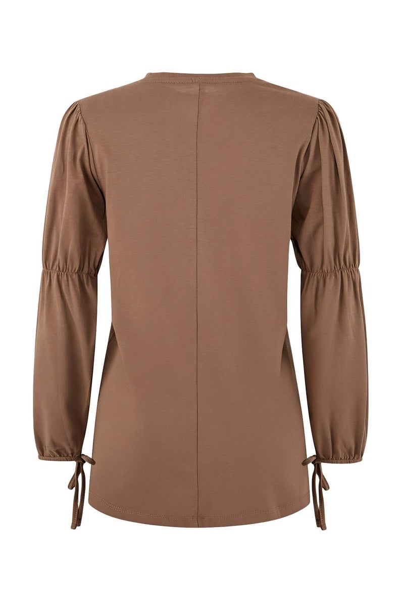 trendyol Beige Regular Single Jersey Plain Knitted with Elastic Detail on the Sleeve Tctss26Uk00001 - Image 5