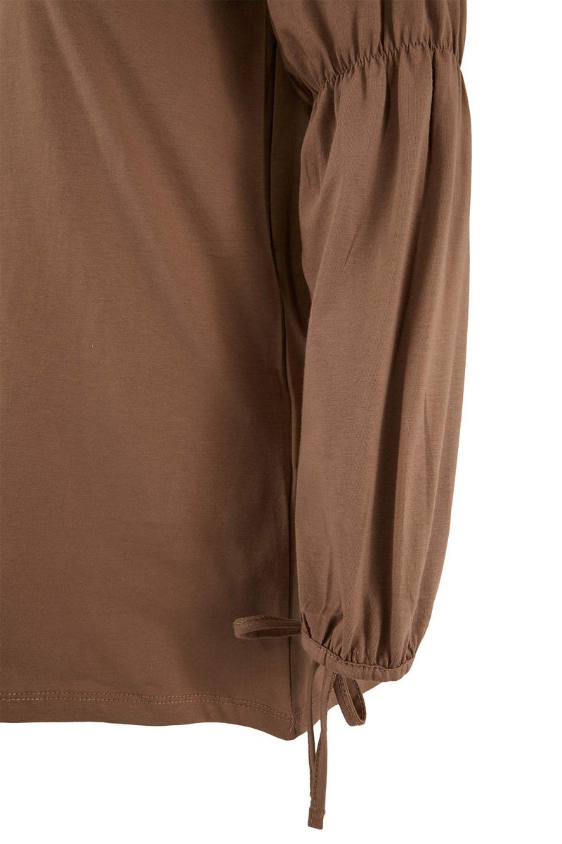 trendyol Beige Regular Single Jersey Plain Knitted with Elastic Detail on the Sleeve Tctss26Uk00001 - Image 4
