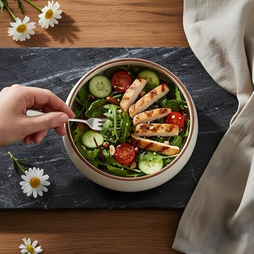 miah decor Ceramic Serving Bowl | Speckled Ivory Rustic Stoneware Style Bowl for Rice, Curry, Gravy & Salad | Deep Multipurpose Serving Dish for Parties & Family Meals (Style 6) - Image 3