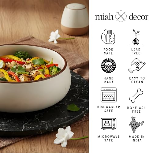 miah decor Ceramic Serving Bowl | Speckled Ivory Rustic Stoneware Style Bowl for Rice, Curry, Gravy & Salad | Deep Multipurpose Serving Dish for Parties & Family Meals (Style 6) - Image 5
