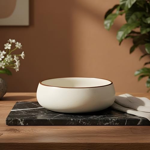 miah decor Ceramic Serving Bowl | Speckled Ivory Rustic Stoneware Style Bowl for Rice, Curry, Gravy & Salad | Deep Multipurpose Serving Dish for Parties & Family Meals (Style 6) - Image 2