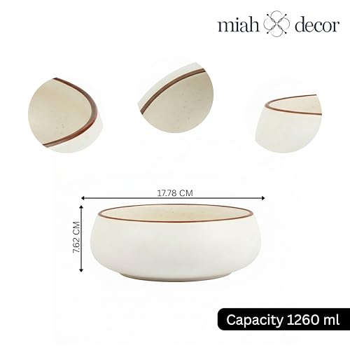 miah decor Ceramic Serving Bowl | Speckled Ivory Rustic Stoneware Style Bowl for Rice, Curry, Gravy & Salad | Deep Multipurpose Serving Dish for Parties & Family Meals (Style 6) - Image 4