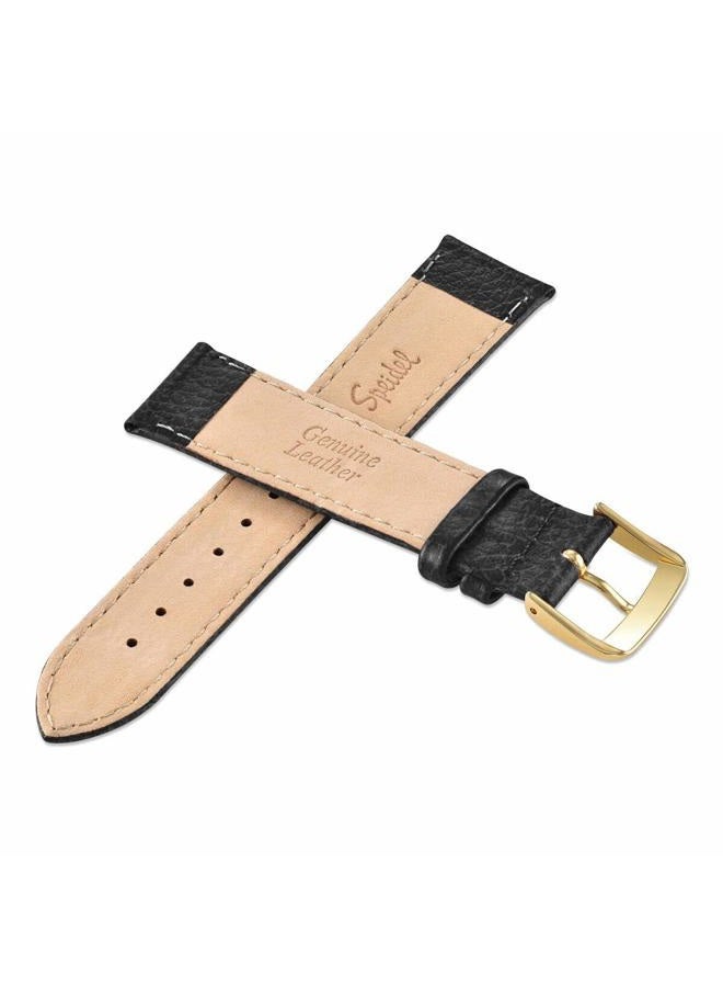 Speidel Leather Watch Band 16mm-20mm Black Cowhide Stitched Replacement Strap with Tone on Tone Stitching, Stainless Steel Metal Buckle Clasp, Watchband 16mm-Long Black w/Silver Buckle - Image 3