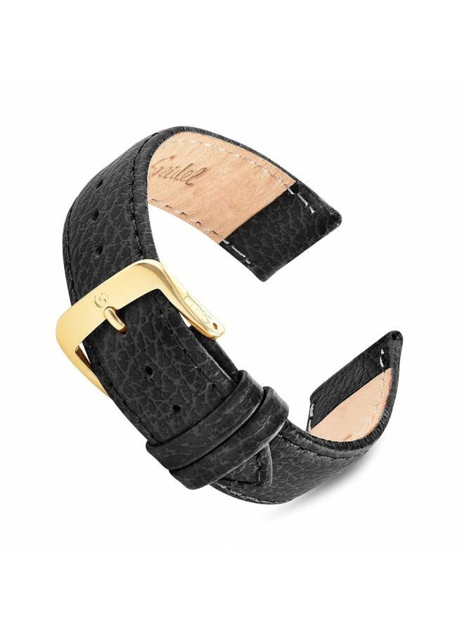 Speidel Leather Watch Band 16mm-20mm Black Cowhide Stitched Replacement Strap with Tone on Tone Stitching, Stainless Steel Metal Buckle Clasp, Watchband 16mm-Long Black w/Silver Buckle - Image 1