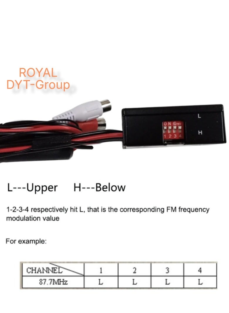 ROYAL - FM Transmitter with 16 Selectable Channel Frequencies PLL FM-16 Stereo 12~14V External Antenna Modulator CVBS Audio Input to Radio Speaker (FM-16BD) (Black) - Image 3