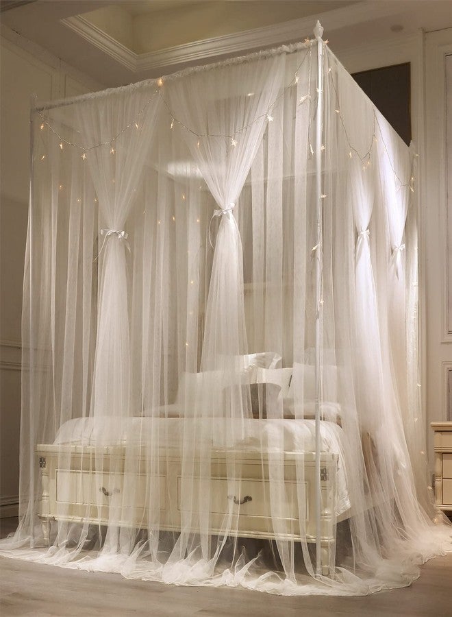 VETHIN 4 Corners Post Princess Bed Canopy Curtain Double Layer Cozy Drape Netting 4 Opening Mosquito Net for Girls & Adults Bedroom Decoration Accessories (Double White, 53" W*78" L*82"*H/(Full)) - Image 2