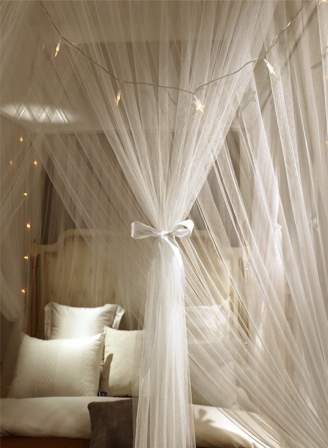 VETHIN 4 Corners Post Princess Bed Canopy Curtain Double Layer Cozy Drape Netting 4 Opening Mosquito Net for Girls & Adults Bedroom Decoration Accessories (Double White, 53" W*78" L*82"*H/(Full)) - Image 5
