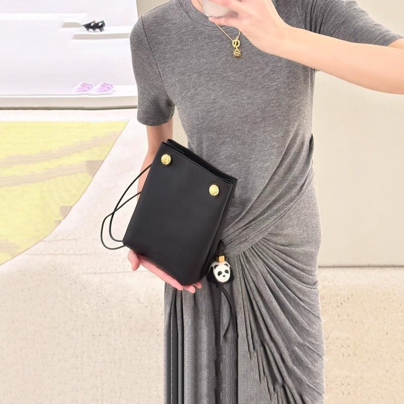 2025 Luojia New Calfskin Shoulder Bag Pebble Hobo Mini Bucket Bag Drawstring Crossbody Phone Bag - Image 4