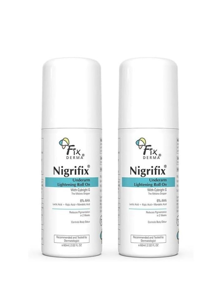 FIXDERMA Nigrifix Underarm Lightening Roll on with 6% AHA, Lactic Acid & 1% Mandelic Acid & Kojic Acid | Brightens Skin & Exfoliates Underarm | For Sensitive Skin - 120ml (Pack of 2) - Image 1