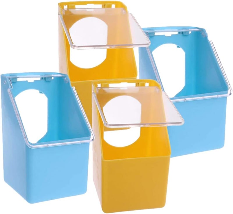 4pcs Hanging Bird Cage Feeders with Lid, Multi-Functional Indoor Quail and Pigeon Food Bowls, Portable Plastic Feeding Troughs for Small Birds and Poultry - Image 1