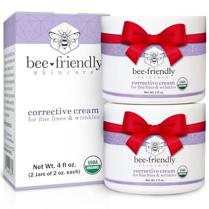 BeeFriendly Organic Corrective Cream, USDA Certified Face Moisturizer Rich Anti Aging Night Cream For Sensitive Skin Aids With Fine Lines, Wrinkles, Crows Feet, Eyes, Face, Neck 4 oz (2 Jars in box) - Image 1