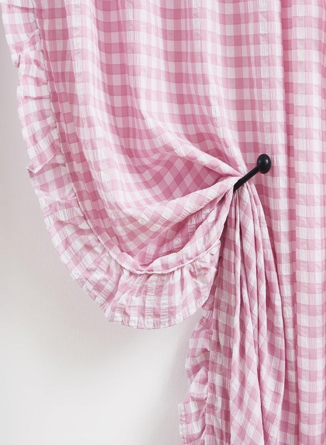 ZJDECOR Light Pink Buffalo Plaid Ruffle Curtains 84 Inches Long for Girls Room,Crinkled Not-See-Through Sheer Drapes,Shabby Chic Window Treatment for Bedroom Living Room,Rod Pocket,40"Wx84"L,Pack of 2 - Image 2