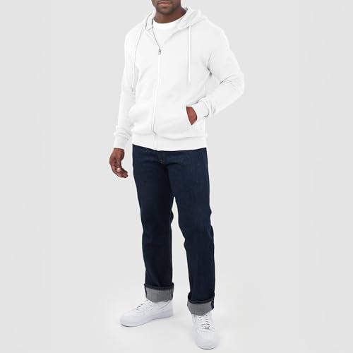 Ohoo Men's Zip Up Hoodie Lightweight Slim Fit Sweatshirt Full Zip Hooded Jacket / DCF002-WHITE-M - Image 4