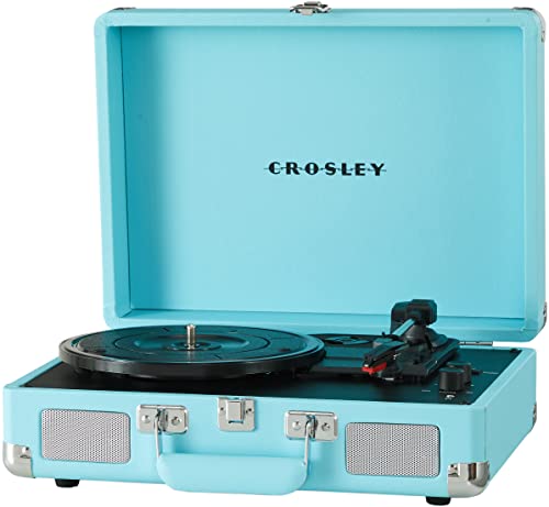 Crosley CR8005DP-TQ1 Cruiser Plus Vintage 3-Speed Bluetooth in/Out Suitcase Vinyl Record Player Turntable, Turquoise - Image 3