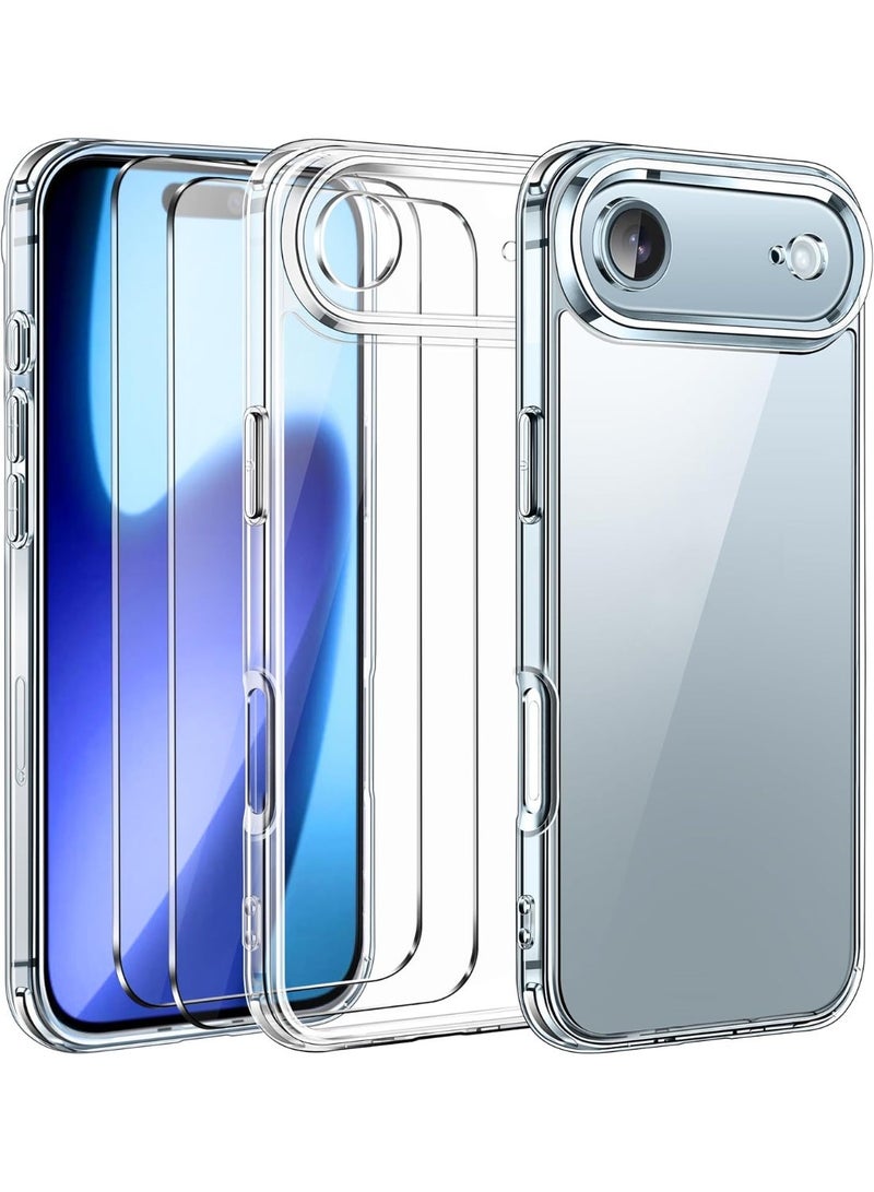 راكسوم جراب 3 في 1 لهاتف iPhone 17 Air مقاس 6.6 بوصة - غطاء TPU شفاف رفيع مقاوم للصدمات + [عبوتان] واقيات شاشة من الزجاج المقوى + غطاء عدسة الكاميرا، مقاوم للخدش والاصفرار، متوافق مع الشحن اللاسلكي - Image 1