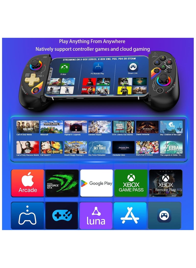 D8 Mobile Gaming Controller for iPhone/Android/iPad/Tablet, Play Xbox Cloud, Playstation Remote Play, Steam/PC, Switch! RGB Hall Joystick/Trigger Wireless Bluetooth Phone Game Controller  - Image 2