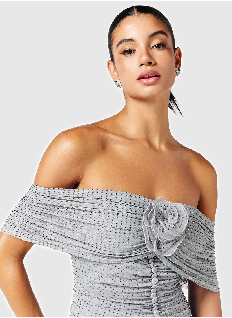 Threadz by Ajooni Bardot Sequin Midi Dress