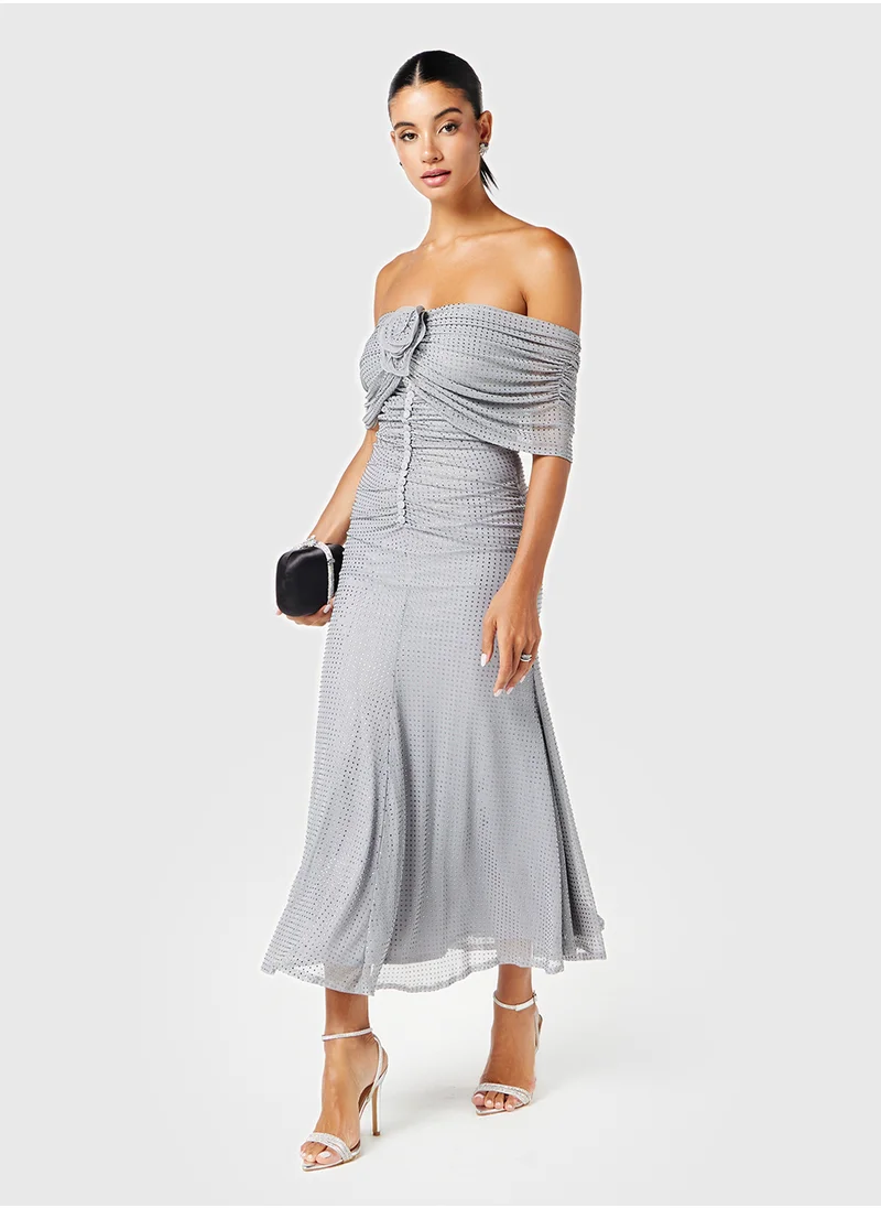 Threadz by Ajooni Bardot Sequin Midi Dress