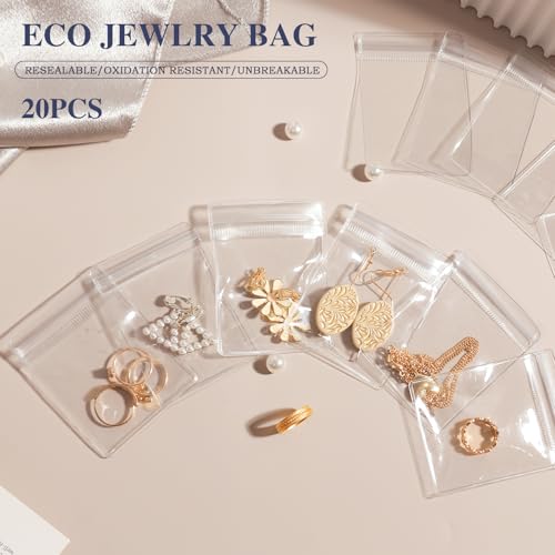 HOMEHIVE Travel Jewelry Bags, 20Pcs Clear Travel Jewelry Organizer, Portable Anti Tarnish Jewelry Storage Pouch Bag Gift for Women Girl, 20Pcs Clear Bags - Image 2