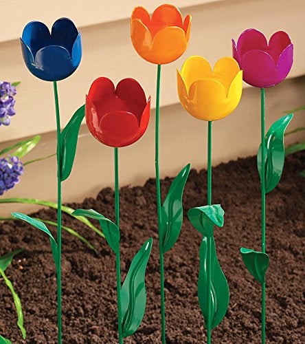 Fox Valley Traders Miles Kimball Varying Colors Set of 5 Artificial Tulips with Green Stems, 19.5” H – 2.25” Diameter Flower Head – Durable Weather Resistant Metal Construction for Year-Round Display - Image 2