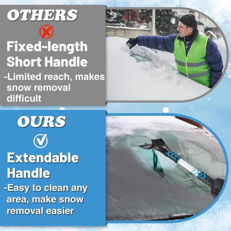Acostop Snow Removal Tool Kit - 16.5"-23" Extendable Ice Scraper, Long Handle Snow Brush and Warm Glove for Remove Quickly Automotive, Cars, Trucks, SUVs Windshield Snow - Image 2