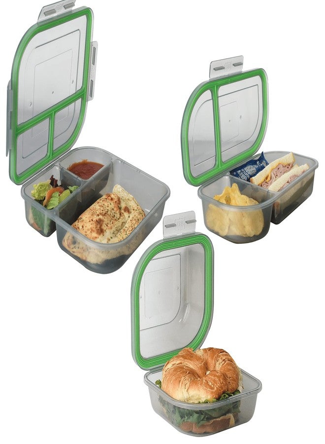MyGo Container حاويات طعام ماي جو بأحجام متنوعة، عبوة من 3 قطع، قابلة لإعادة الاستخدام، آمنة للاستخدام في الميكروويف، لون دخاني/أخضر، معتمدة من مؤسسة NSF، لون دخاني/أخضر - Image 1