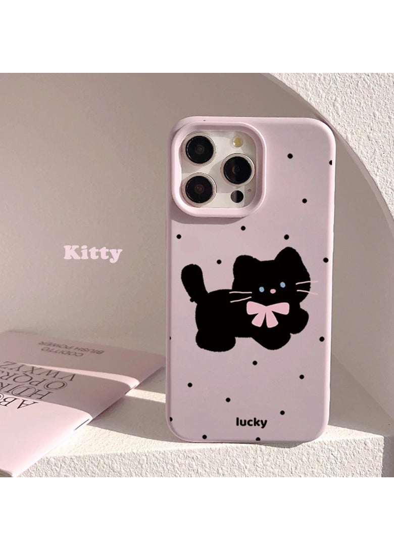 NIBEMINENT Polka Dot Bow Black Cat Protective TPU Case Cover For IPhone 15 Plus, Purple