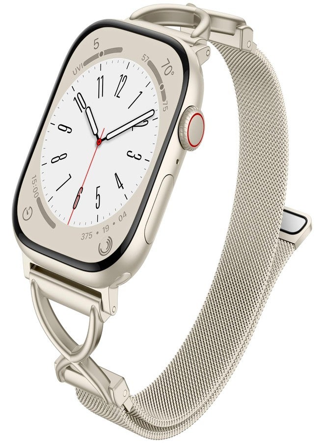 Dirrelo Slim Band Compatible with Apple Watch Bands for Women 41mm 40mm 42mm 44mm 45mm 49mm 38mm 46mm,Stainless Steel Magnetic Clasp Strap Wristband for iWatch Series 11 10 9 8 SE 3 7 6 5 4,Starlight - Image 1