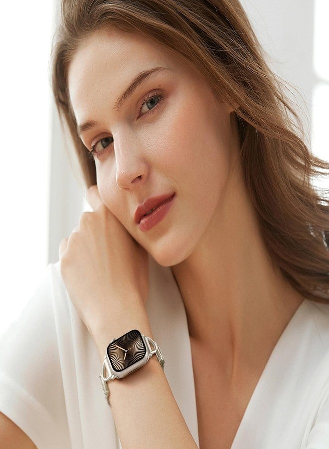 Dirrelo Slim Band Compatible with Apple Watch Bands for Women 41mm 40mm 42mm 44mm 45mm 49mm 38mm 46mm,Stainless Steel Magnetic Clasp Strap Wristband for iWatch Series 11 10 9 8 SE 3 7 6 5 4,Starlight - Image 5