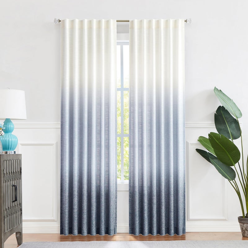 Central Park Ombre Window Curtain Panel Linen Gradient Print on Rayon Blend Fabric Backtab Rod Pocket Drapery Treatments for Living RoomBedroom Cream White to Indigo Blue 50 x 108 Set of 2