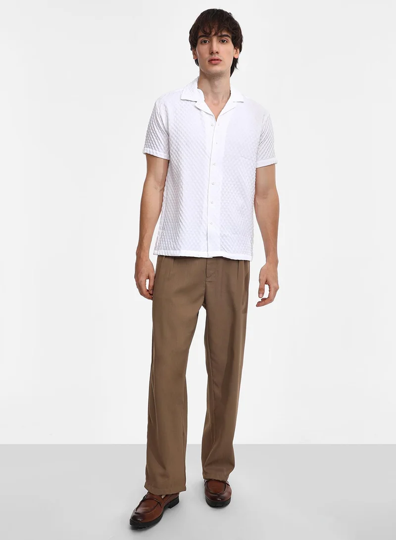 Campus Sutra Men's Chalk White Self-Design Block Shirt