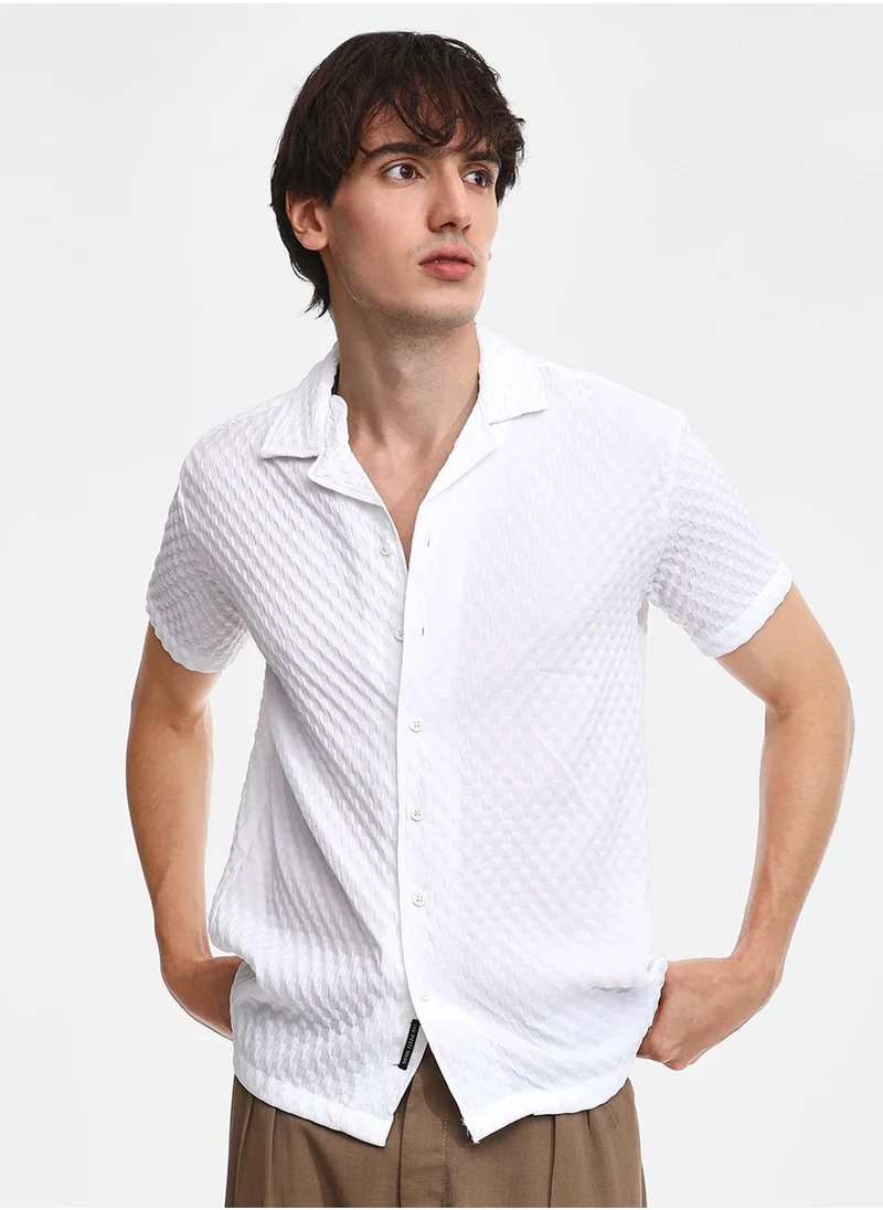 كامبوس سوترا Men's Chalk White Self-Design Block Shirt