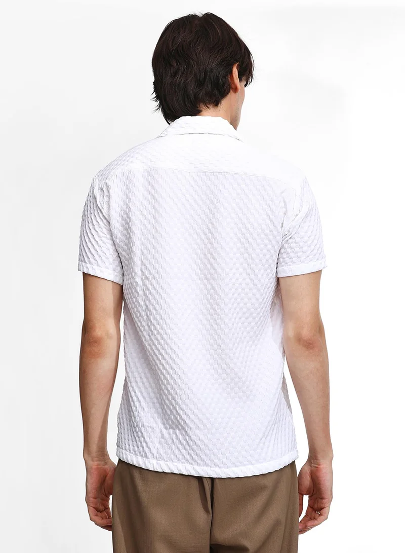 Campus Sutra Men's Chalk White Self-Design Block Shirt