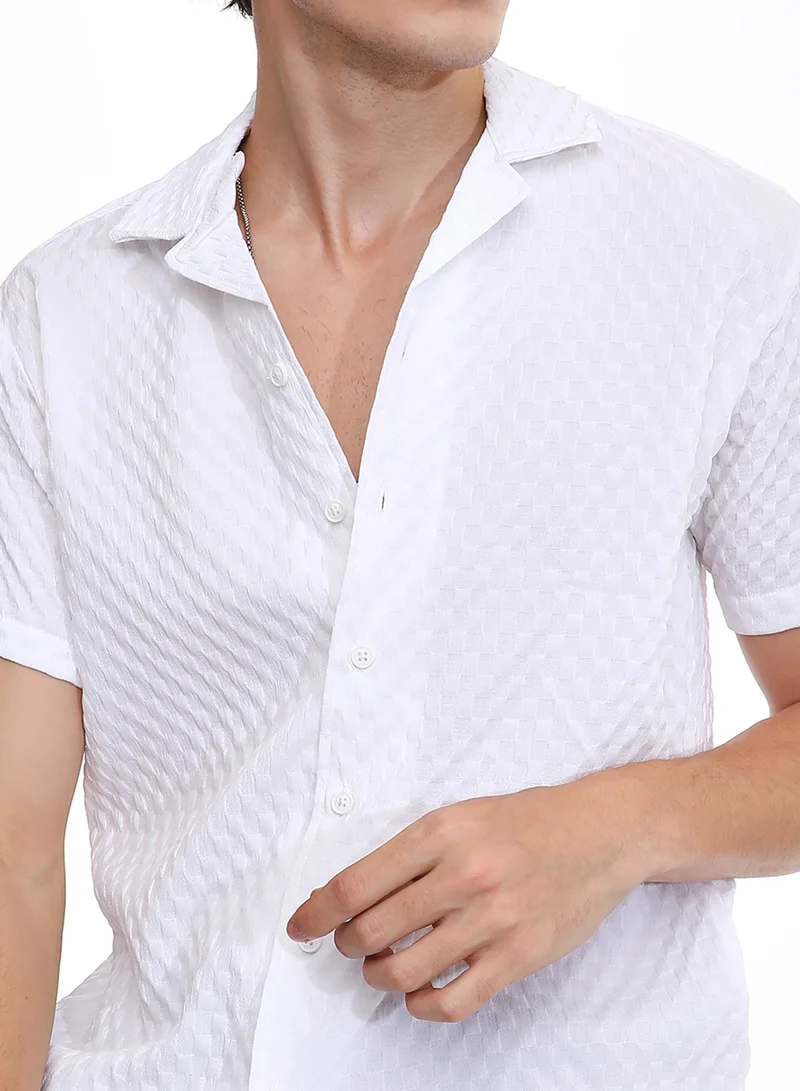 Campus Sutra Men's Chalk White Self-Design Block Shirt
