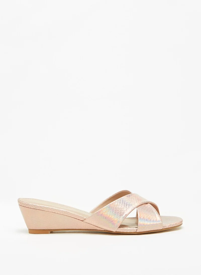 فلورا بيلا Textured Slip On Cross Strap Sandals with Wedge Heels