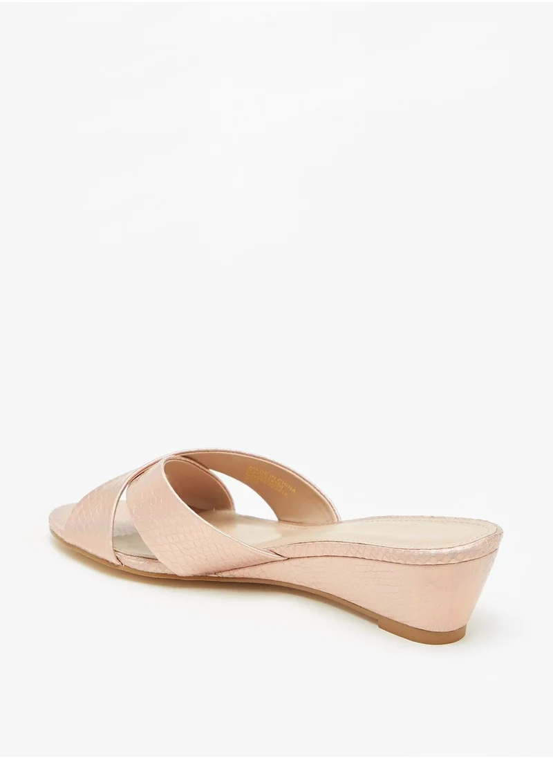 فلورا بيلا Textured Slip On Cross Strap Sandals with Wedge Heels