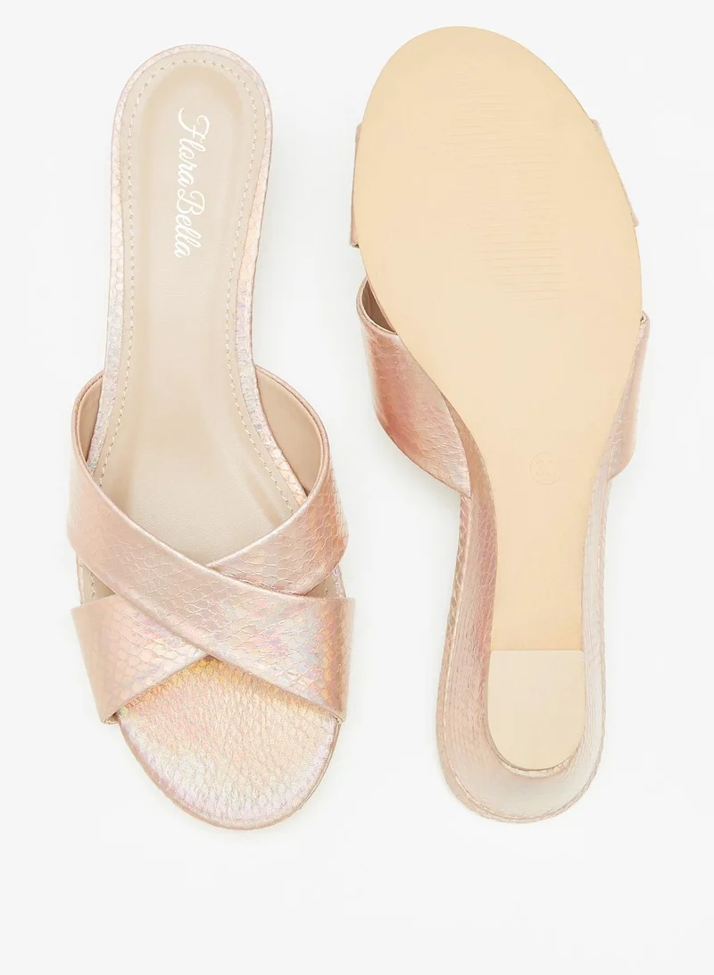 فلورا بيلا Textured Slip On Cross Strap Sandals with Wedge Heels