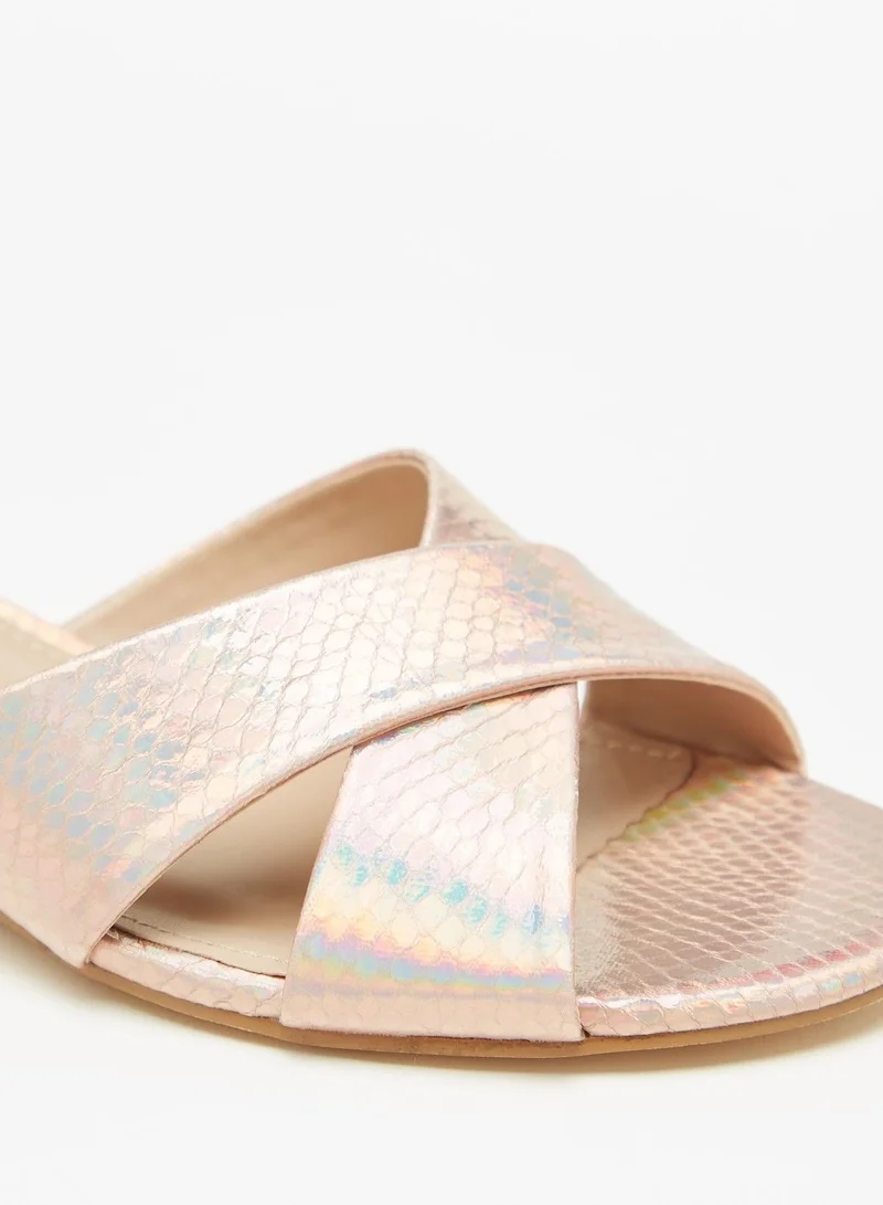 فلورا بيلا Textured Slip On Cross Strap Sandals with Wedge Heels