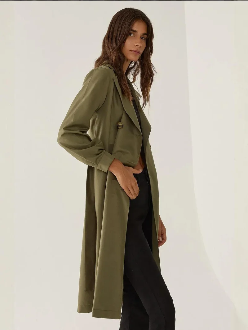 زوبعة معطف ترنش خفيف بأزرار وحزام